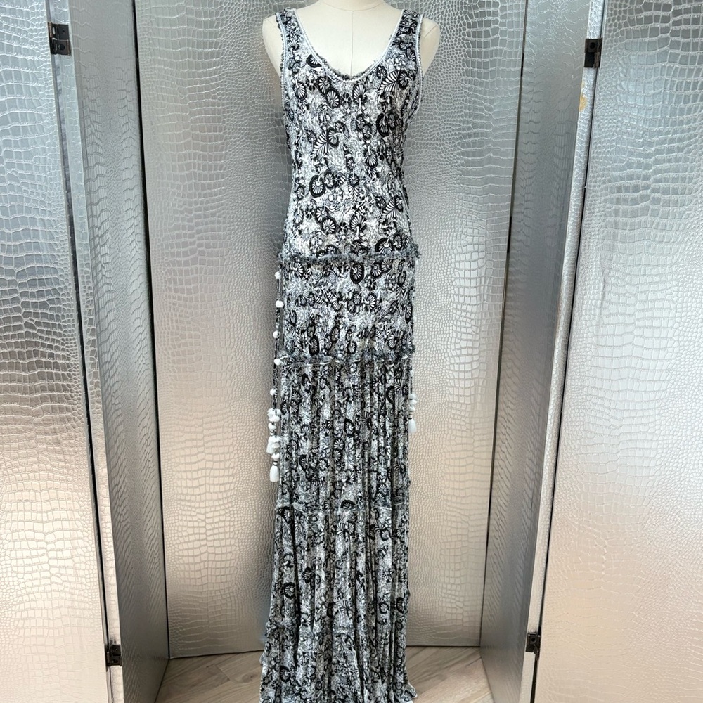 Poupette St. Barth Black and White Sleeveless V-Neck Gown